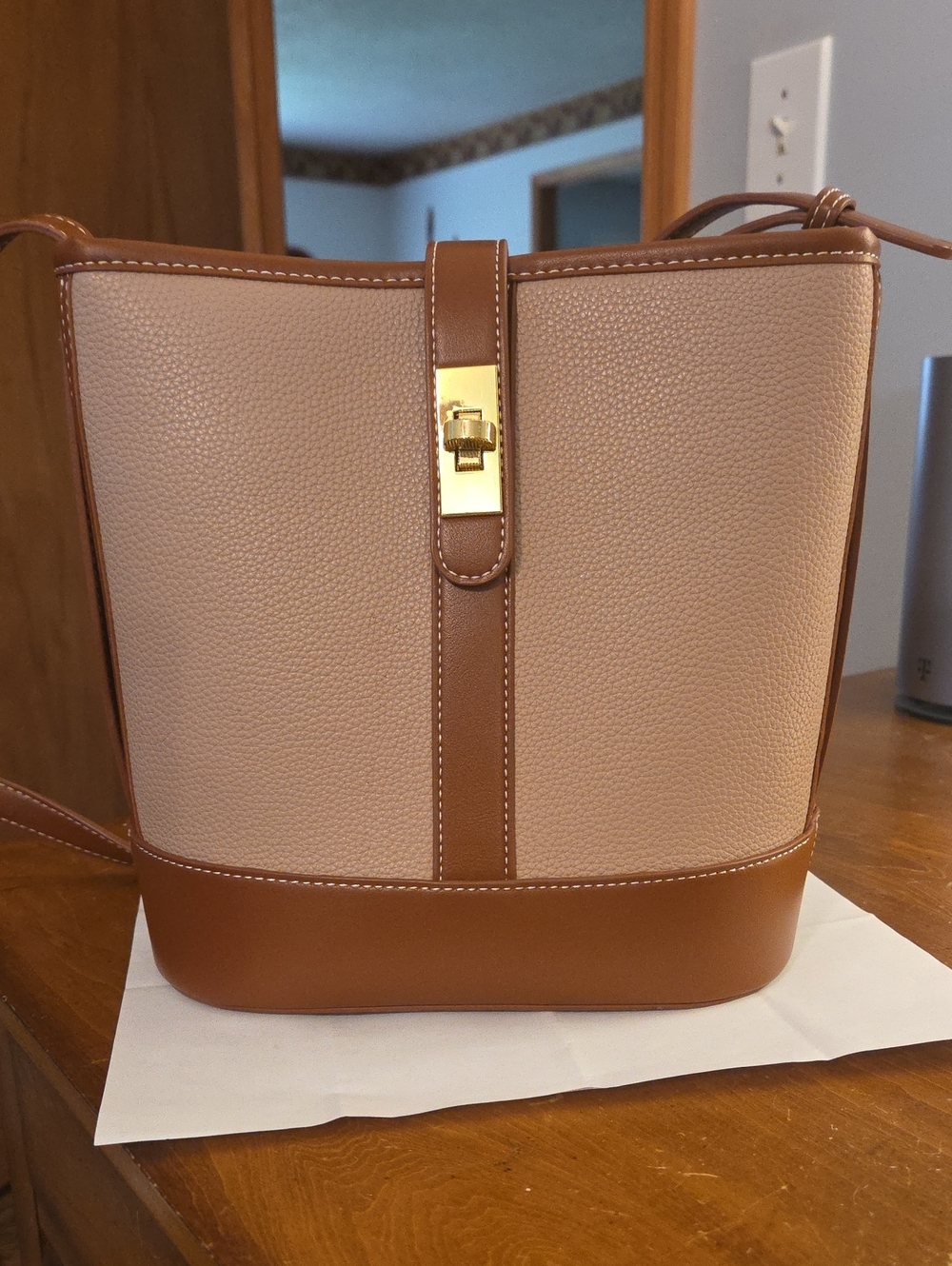 Brown And Beige Bucket Bag